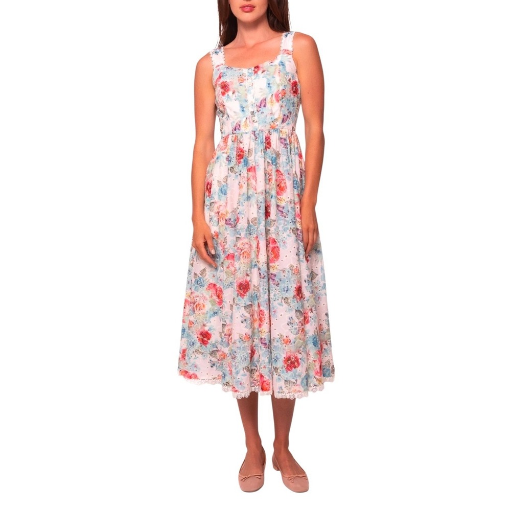 NWT Ivy City Co Size 16 W Penny Tank Midi Dress Floral Print Eyelet Multcolor